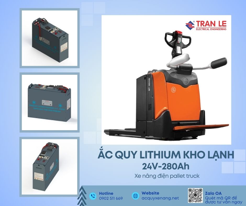 Bình điện lithium kho lạnh 24V 280Ah xe nâng pallet truck phù hợp với xe nâng điện nào? 16 Bình điện lithium kho lạnh 24V 280Ah lắp cho xe nâng pallet truck Toyota