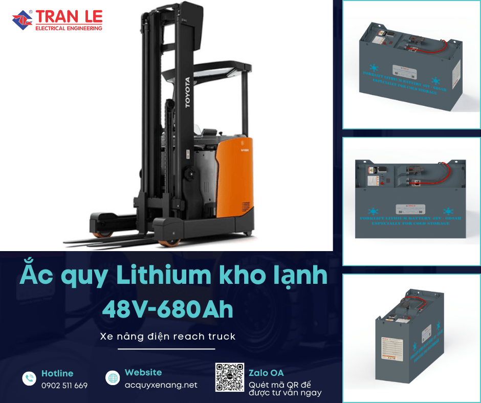 Một số dòng xe nâng điện reach truck phù hợp với bình điện lithium kho lạnh 48V 680Ah xe nâng tầm cao 17 Bình điện lithium kho lạnh 48V 680Ah lắp cho xe nâng reach truck Toyota
