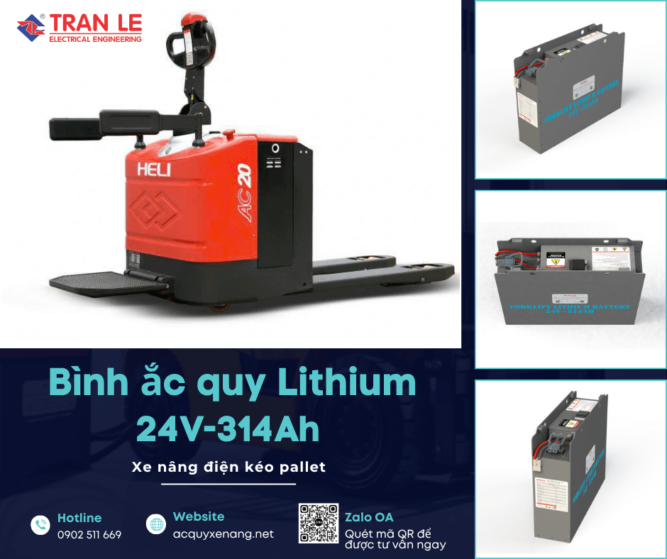 Các dòng xe nâng phù hợp với bình ắc quy lithium 24V 314Ah xe nâng kéo pallet 18 Bình ắc quy lithium 24V 314Ah lắp cho xe nâng kéo pallet Heli