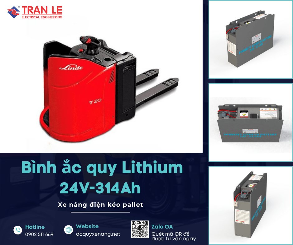 Các dòng xe nâng phù hợp với bình ắc quy lithium 24V 314Ah xe nâng kéo pallet 15 Bình ắc quy lithium 24V 314Ah lắp cho xe nâng kéo pallet Linde T20