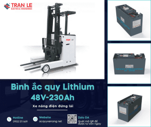 Bình ắc quy lithium 48V 230Ah lắp cho xe nâng đứng lái TCM