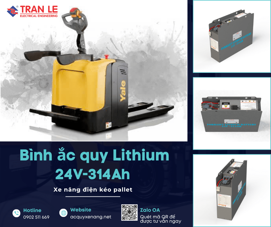 Các dòng xe nâng phù hợp với bình ắc quy lithium 24V 314Ah xe nâng kéo pallet 19 Bình ắc quy lithium 24V 314Ah lắp cho xe nâng kéo pallet Yale