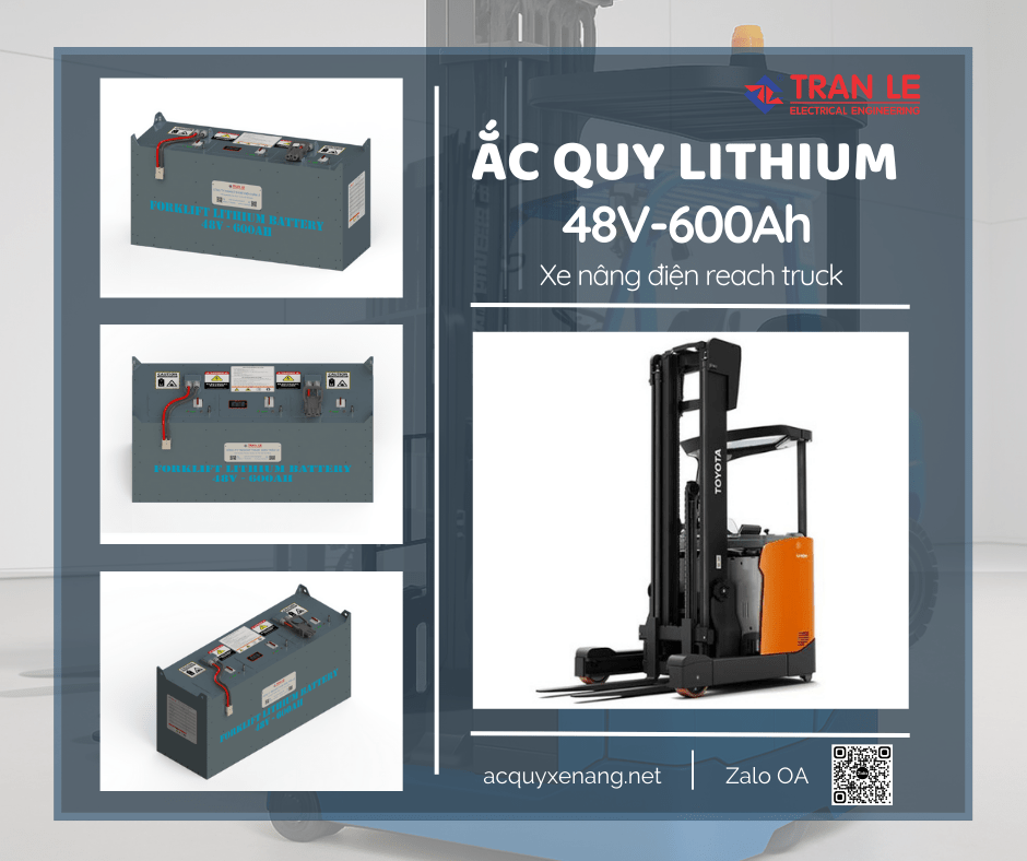 Bình điện lithium 48V 600Ah phù hợp với xe nâng reach truck nào? 17 Bình điện lithium 48V 600Ah lắp cho xe nâng reach truck Toyota