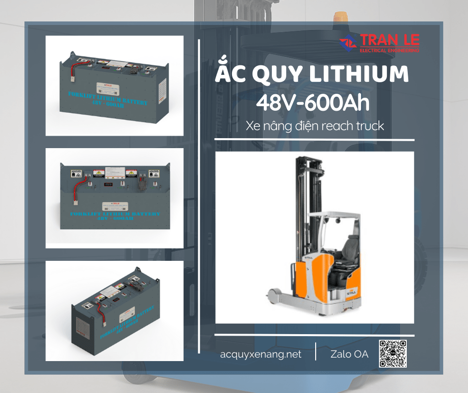 Bình điện lithium 48V 600Ah phù hợp với xe nâng reach truck nào? 16 Bình điện lithium 48V 600Ah lắp cho xe nâng reach truck Still