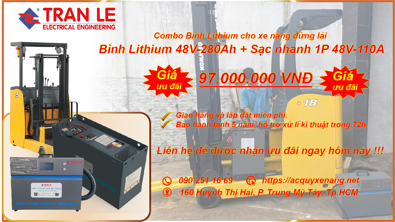 Combo Bình Lithium Cho Xe Nâng Đứng Lái Tải Trọng 1-1.5 Tấn – Giải Pháp Năng Lượng Siêu Bền Bỉ 13 Combo Bình Lithium