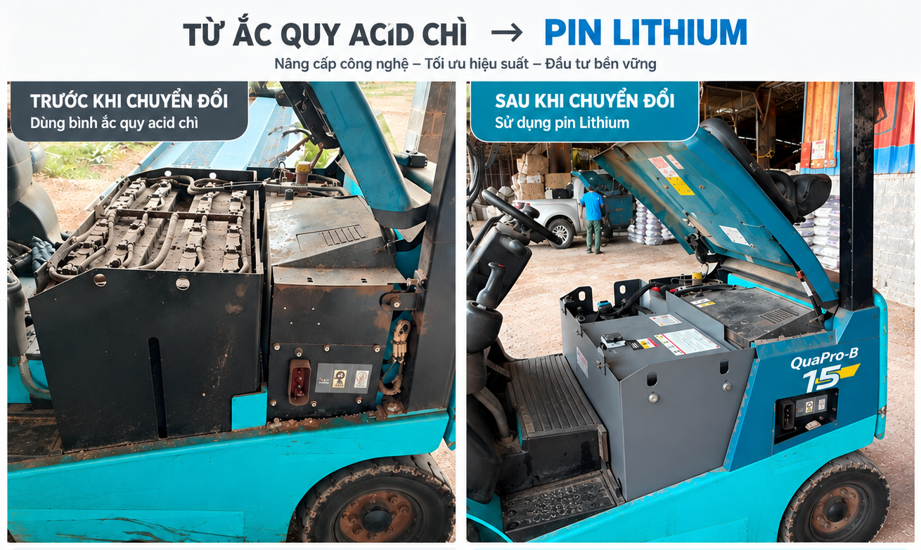 Trước và sau khi chuyển đổi pin lithium xe nâng